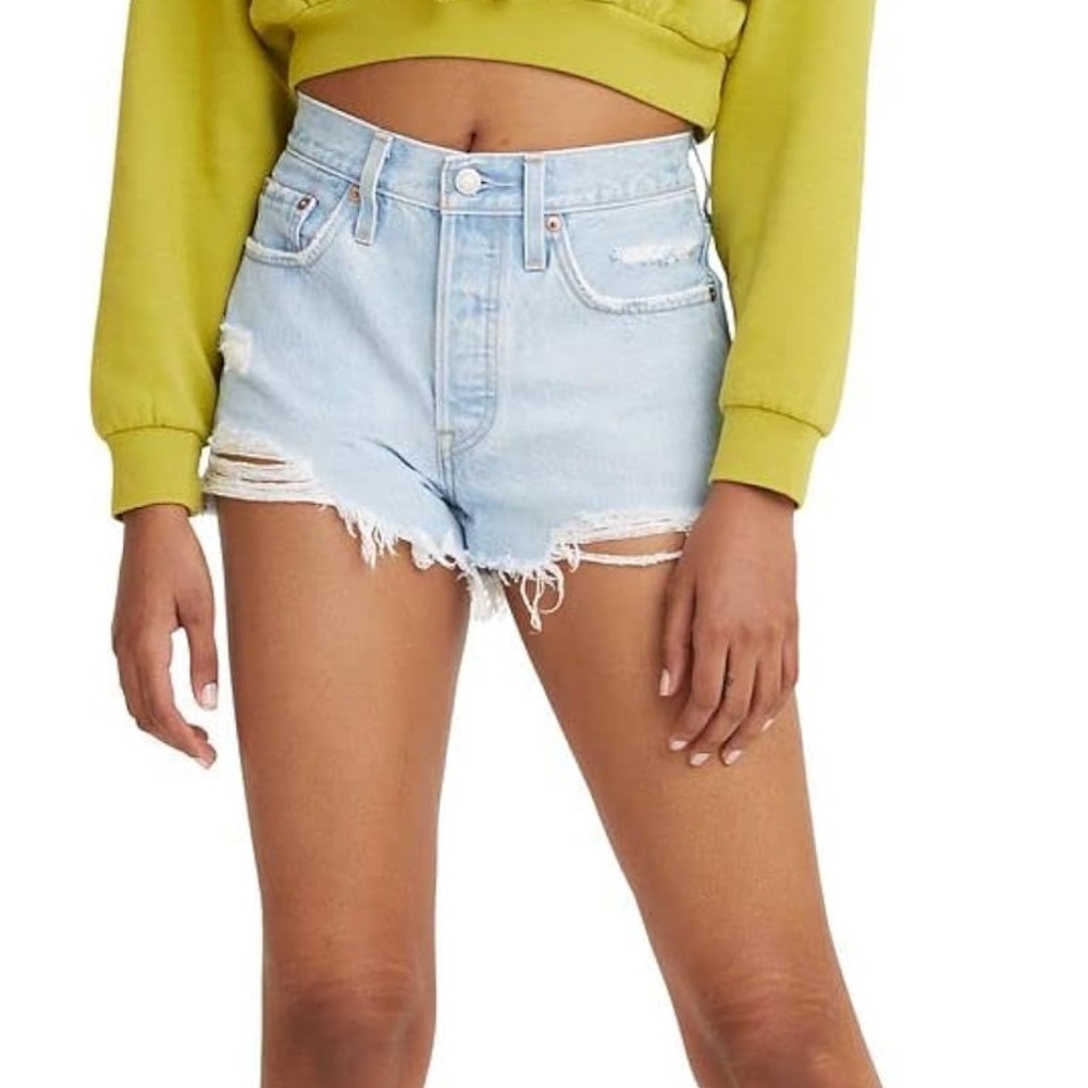 Levi's Blue Distressed Jean Shorts High-Waisted